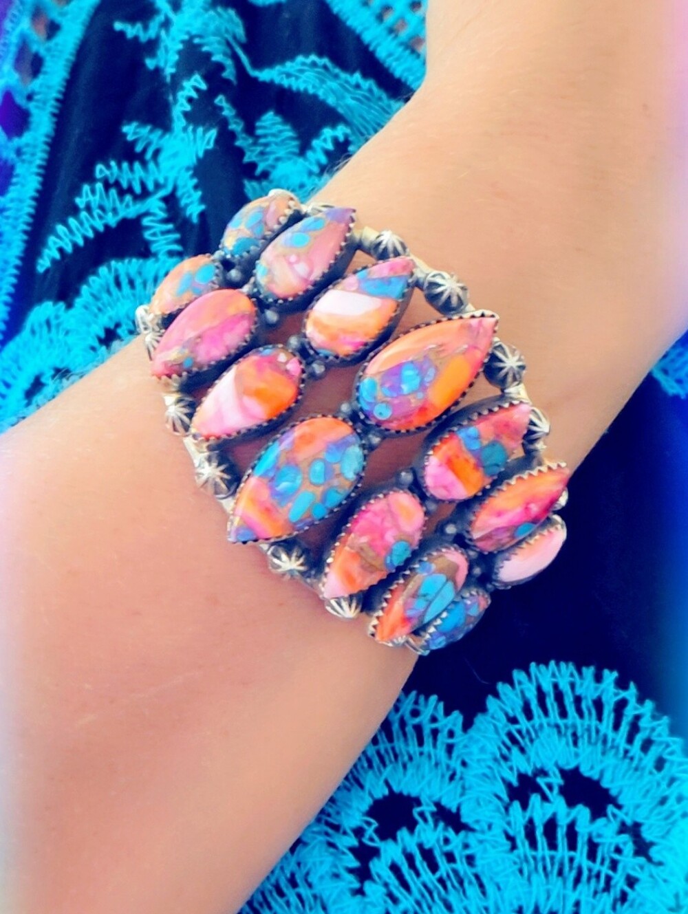 Sterling Silver 925 Spiny Oyster Turquoise Cuff Bracelet